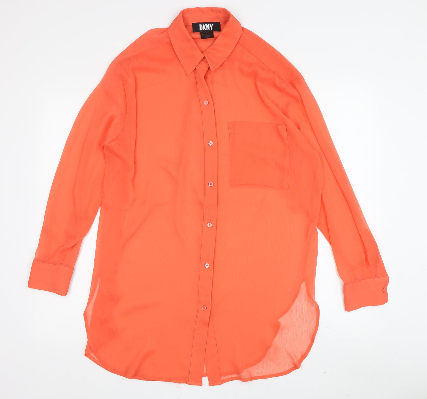 DKNY Women's Orange Button-Up Shirt, Size S, Long Sleeve