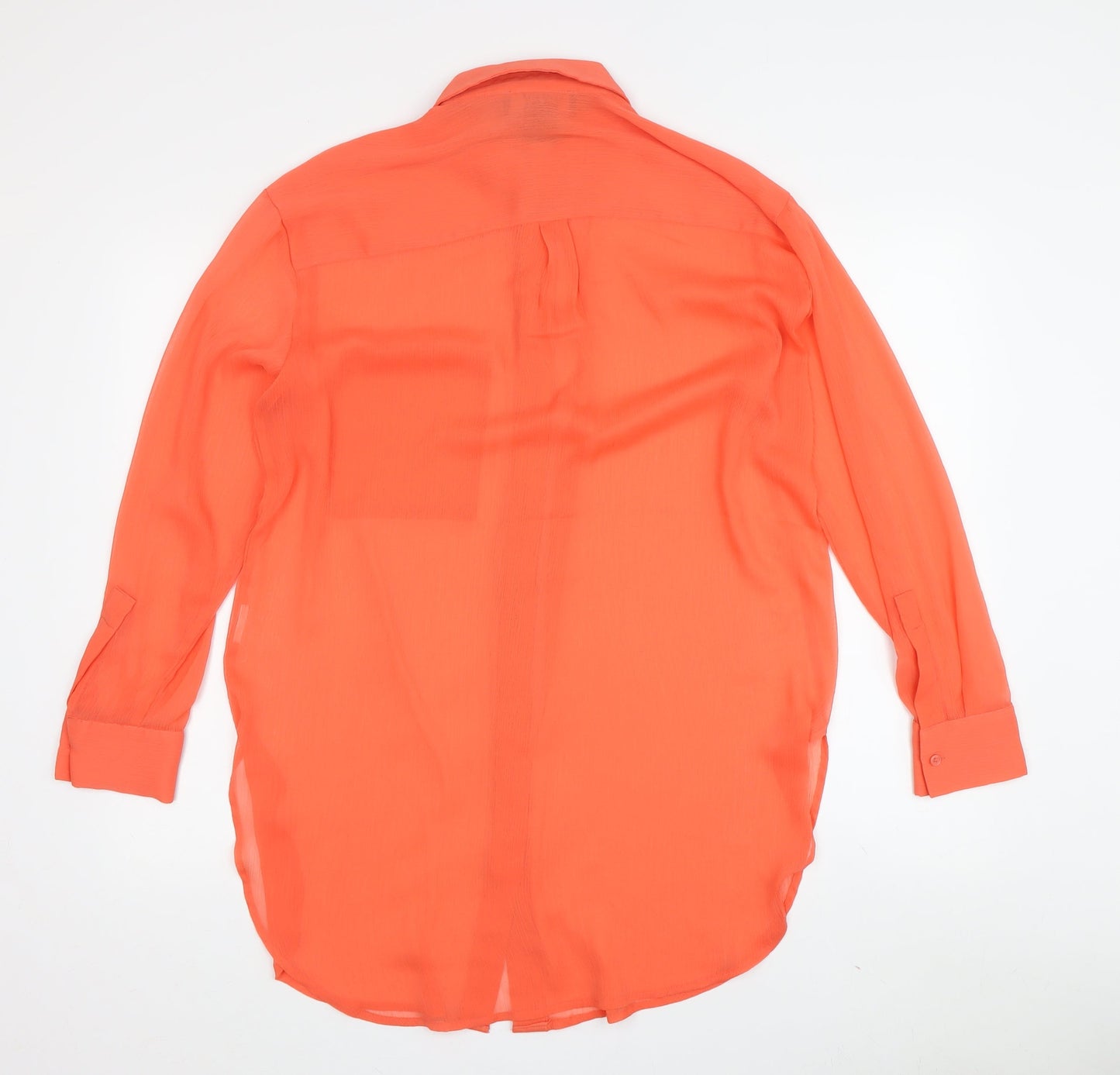 DKNY Women's Orange Button-Up Shirt, Size S, Long Sleeve
