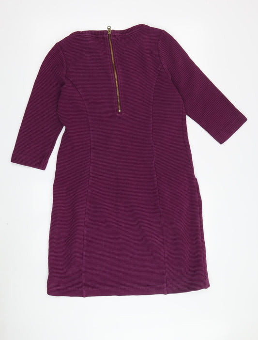 Boden Women's Purple Shift Dress L 3/4 Sleeve Cotton