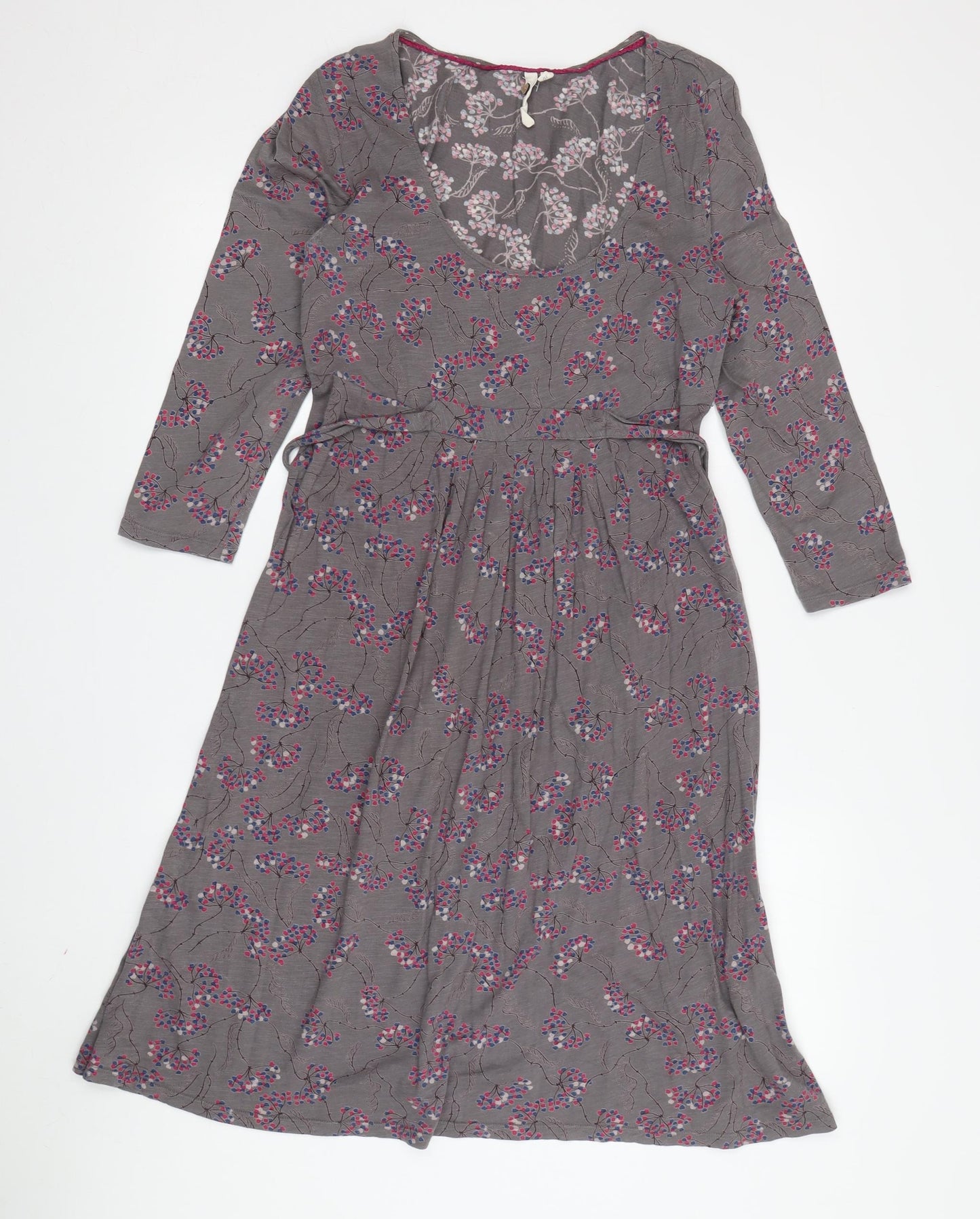 White Stuff Women's Grey Floral Fit & Flare Dress - Size 10