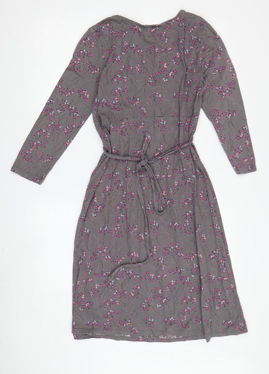 White Stuff Women's Grey Floral Fit & Flare Dress - Size 10