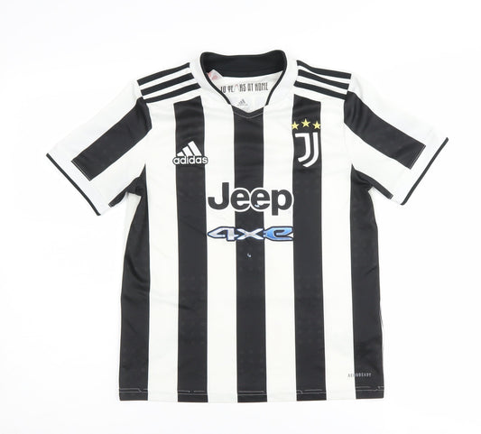 Adidas Boys 11-12 Black White Jersey Football Striped Top