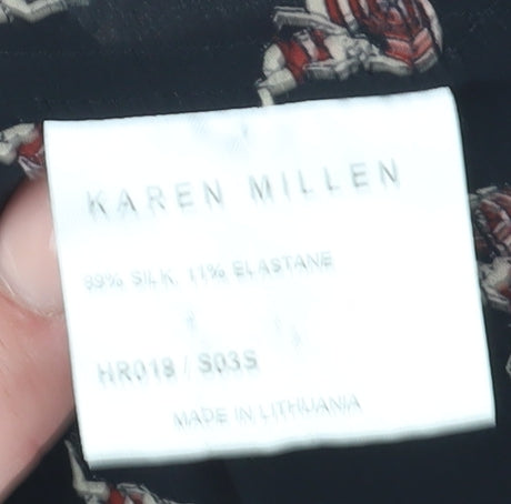 Karen Millen Women's Black Floral Button-Up Shirt, Size 14