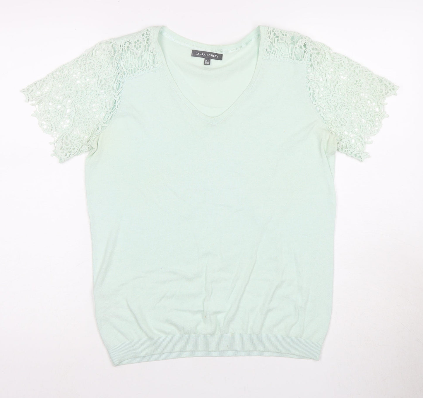 Laura Ashley Women's Green Crochet V-Neck Top Size 12