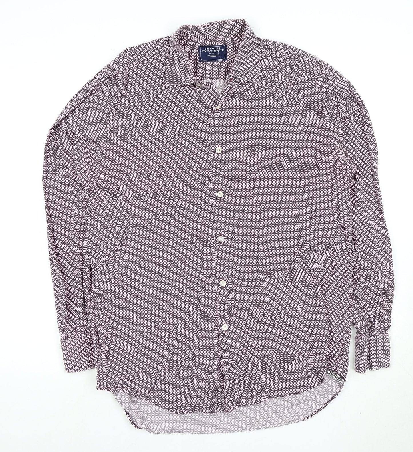 Charles Tyrwhitt Men's Purple Geometric Dress Shirt L