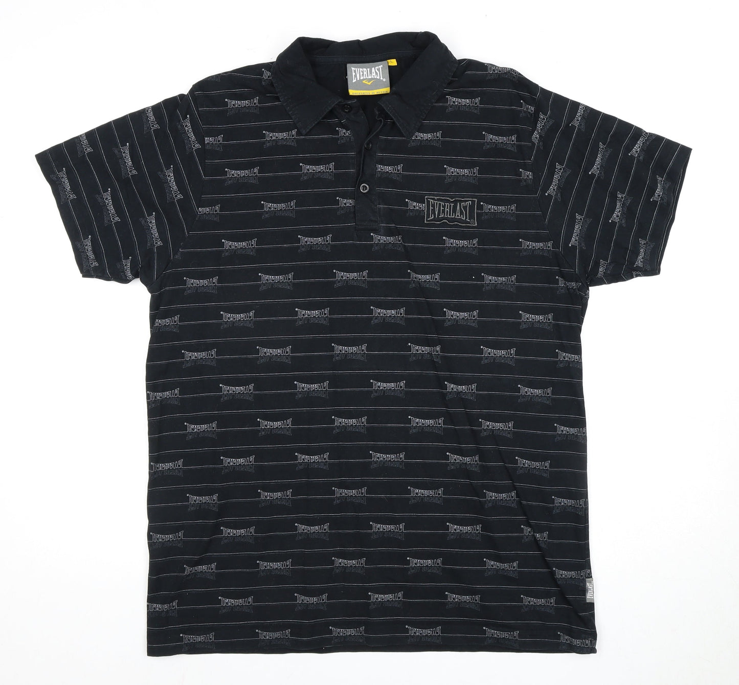 Everlast Men's Black Striped Polo Shirt L
