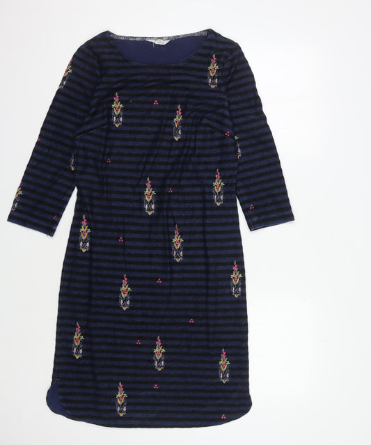 White Stuff Women’s Blue Striped Embroidered Dress Size 6