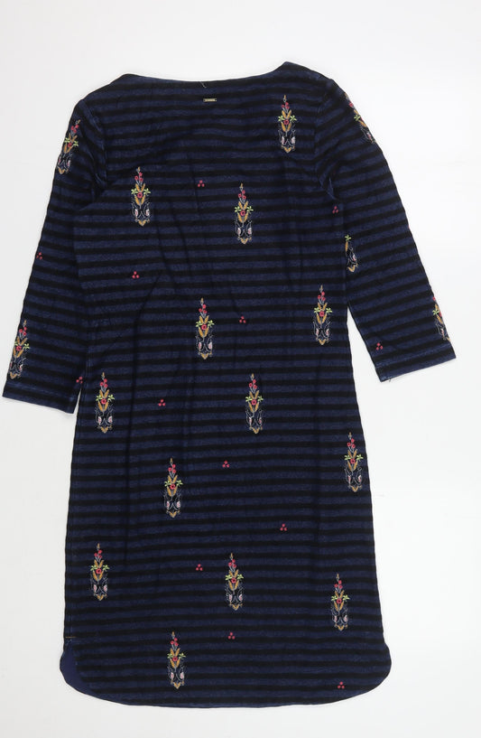 White Stuff Women’s Blue Striped Embroidered Dress Size 6