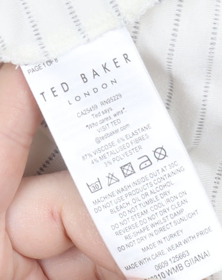 Ted Baker Women's White Striped T-Shirt XS