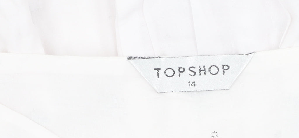 Topshop Women’s White Peasant Skirt Size 14 Embroidered
