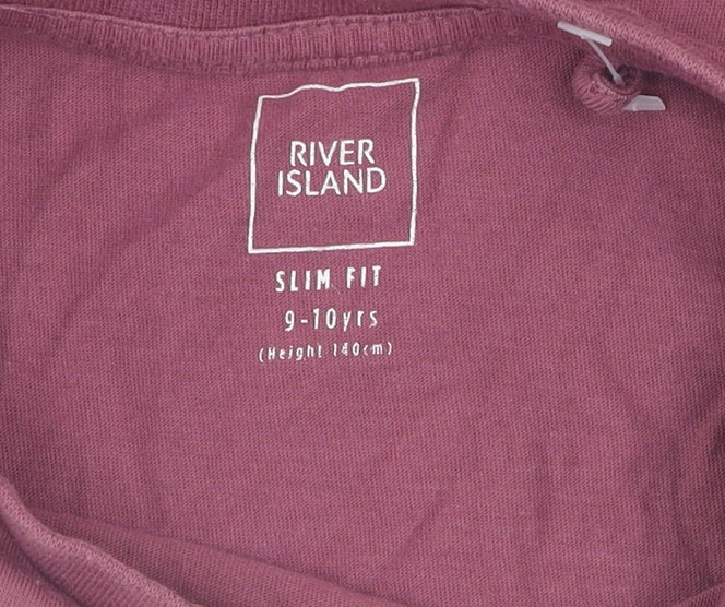 Brand and care label for River Island girls’ pink slim fit t-shirt, 9-10 years