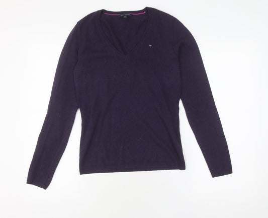 Tommy Hilfiger Women's Purple V-Neck Knit Jumper XS