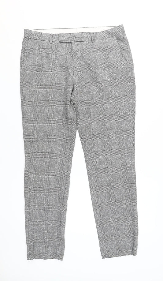 Moss London Grey Check Dress Pants, Men's 34 in Slim Fit