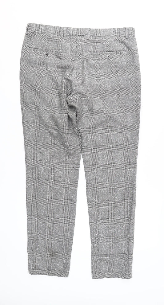 Moss London Grey Check Dress Pants, Men's 34 in Slim Fit