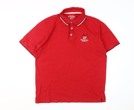 Athletic L&F Men's Red Polo Shirt M Short Sleeve