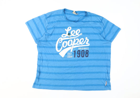 Additional front view of Lee Cooper Men Blue Striped T-Shirt 2XL, Cotton Blend