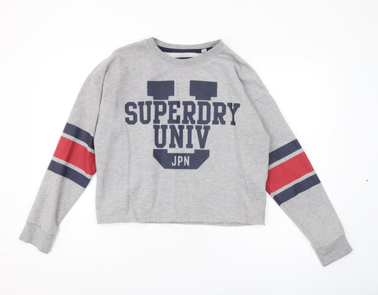 Womens UK S Relaxed Superdry Grey Pullover Sweatshirt