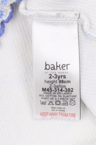 Close-up detail of Baker by Ted Baker girls’ blue floral t-shirt, size 2-3, years