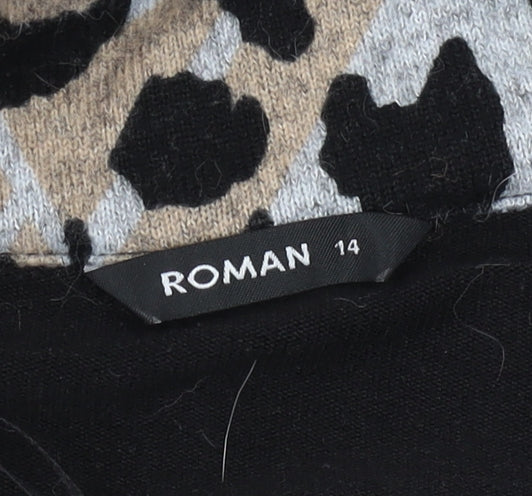 Brand and care label for Roman Women's Animal Print jumper, size 14