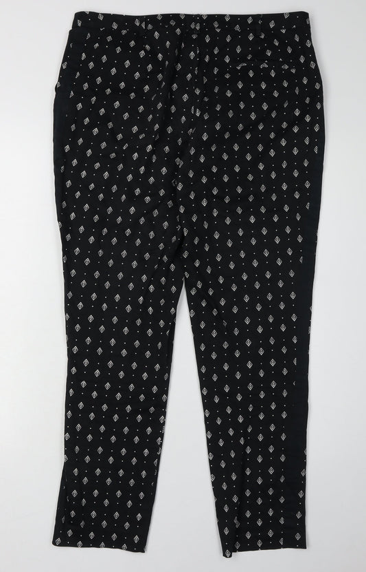 Oasis Women's Black Geometric Slim Trousers Size 12