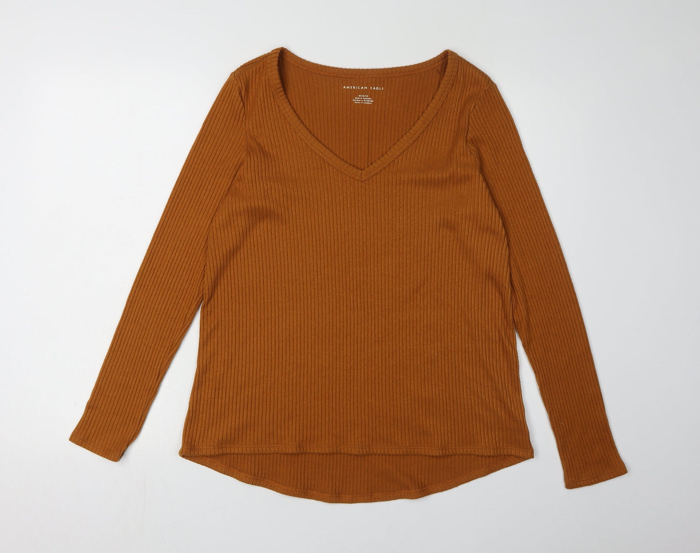American Eagle Women's Brown V-Neck Knit T-Shirt - M
