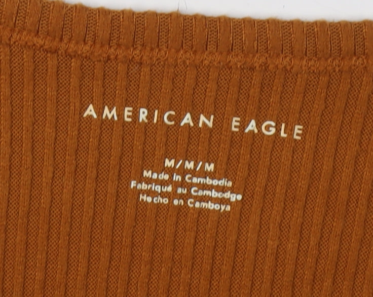 American Eagle Women's Brown V-Neck Knit T-Shirt - M