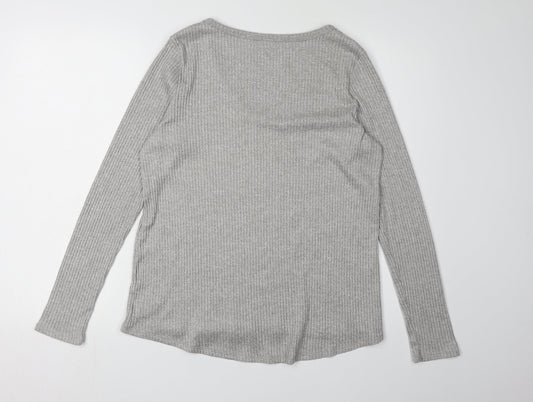 American Eagle Women's Grey V-Neck Long Sleeve T-Shirt