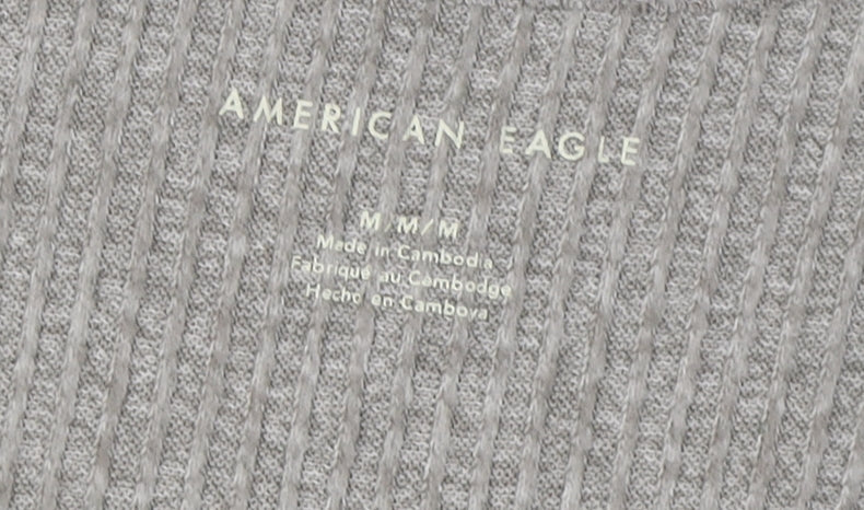 American Eagle Women's Grey V-Neck Long Sleeve T-Shirt