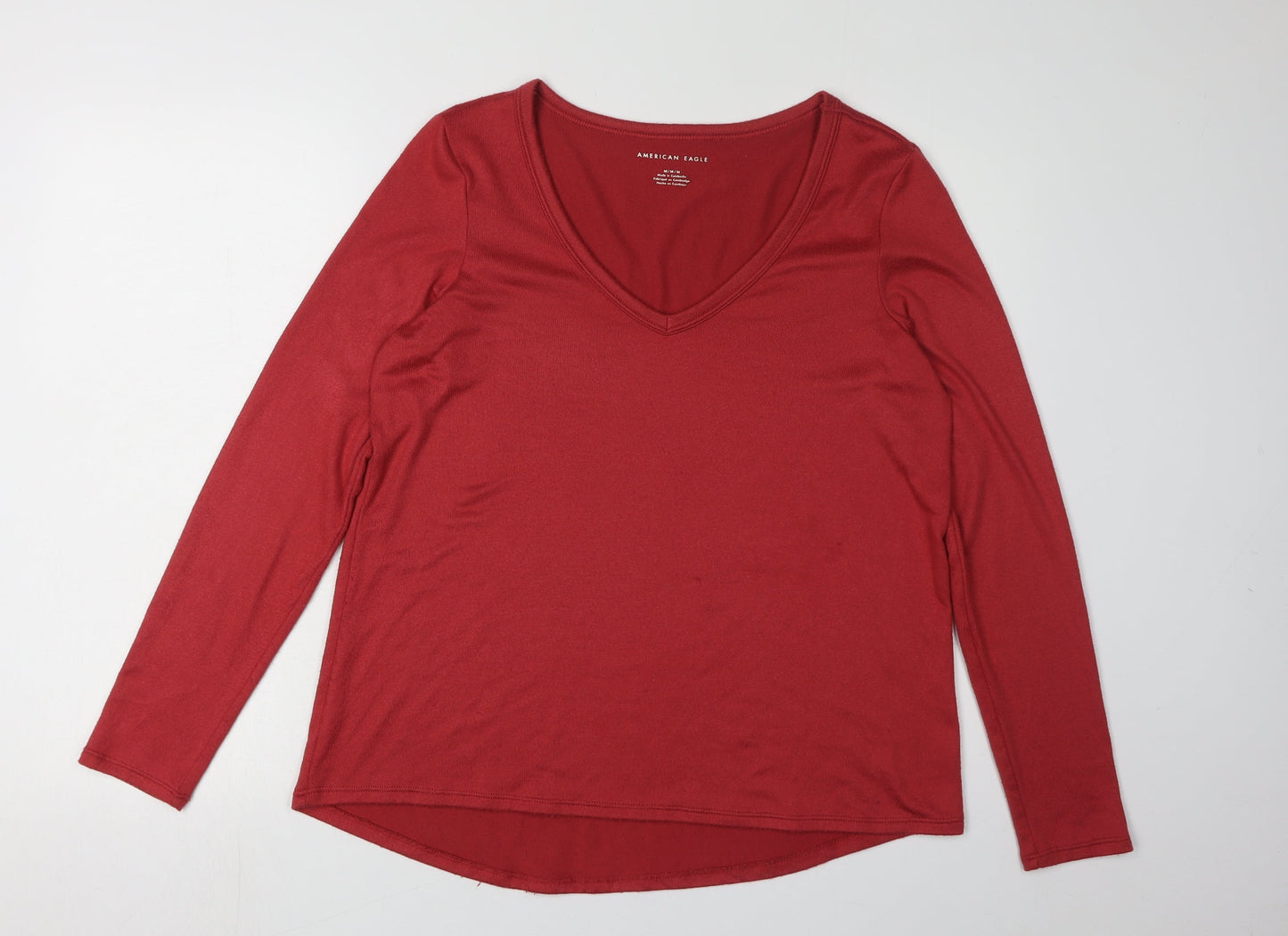 American Eagle Women's Red V-Neck T-Shirt M