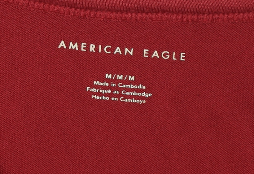 American Eagle Women's Red V-Neck T-Shirt M