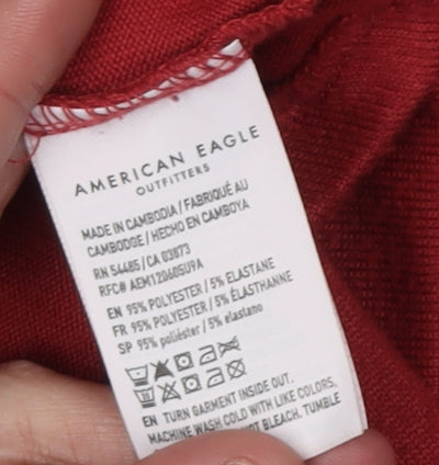 American Eagle Women's Red V-Neck T-Shirt M