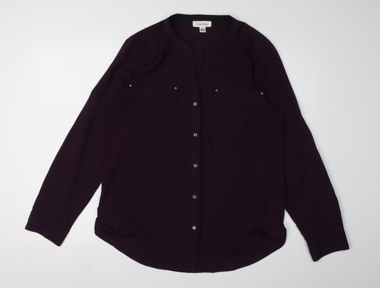 Calvin Klein Women's Purple Button-Up Shirt L