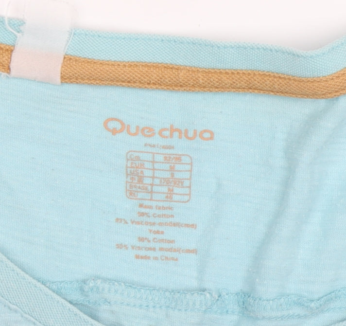 Quechua Women’s Blue T-Shirt, Size 10, Short Sleeve, Button