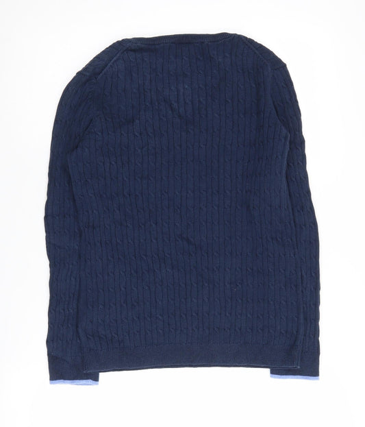 Crew Clothing Women's Blue Cable Knit V-Neck Jumper Size 12