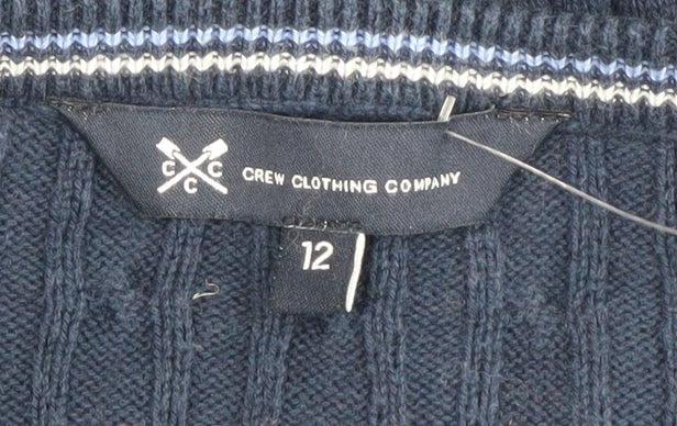 Crew Clothing Women's Blue Cable Knit V-Neck Jumper Size 12