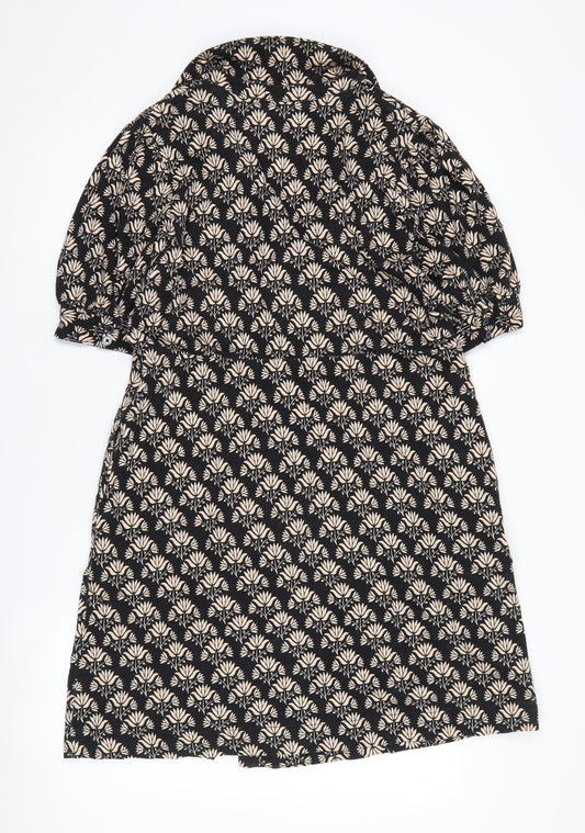 Boden Women's Black Floral Shirt Dress Size 14