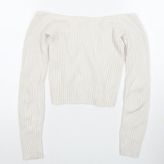 Hollister Women's Ivory V-Neck Pullover Jumper - Small