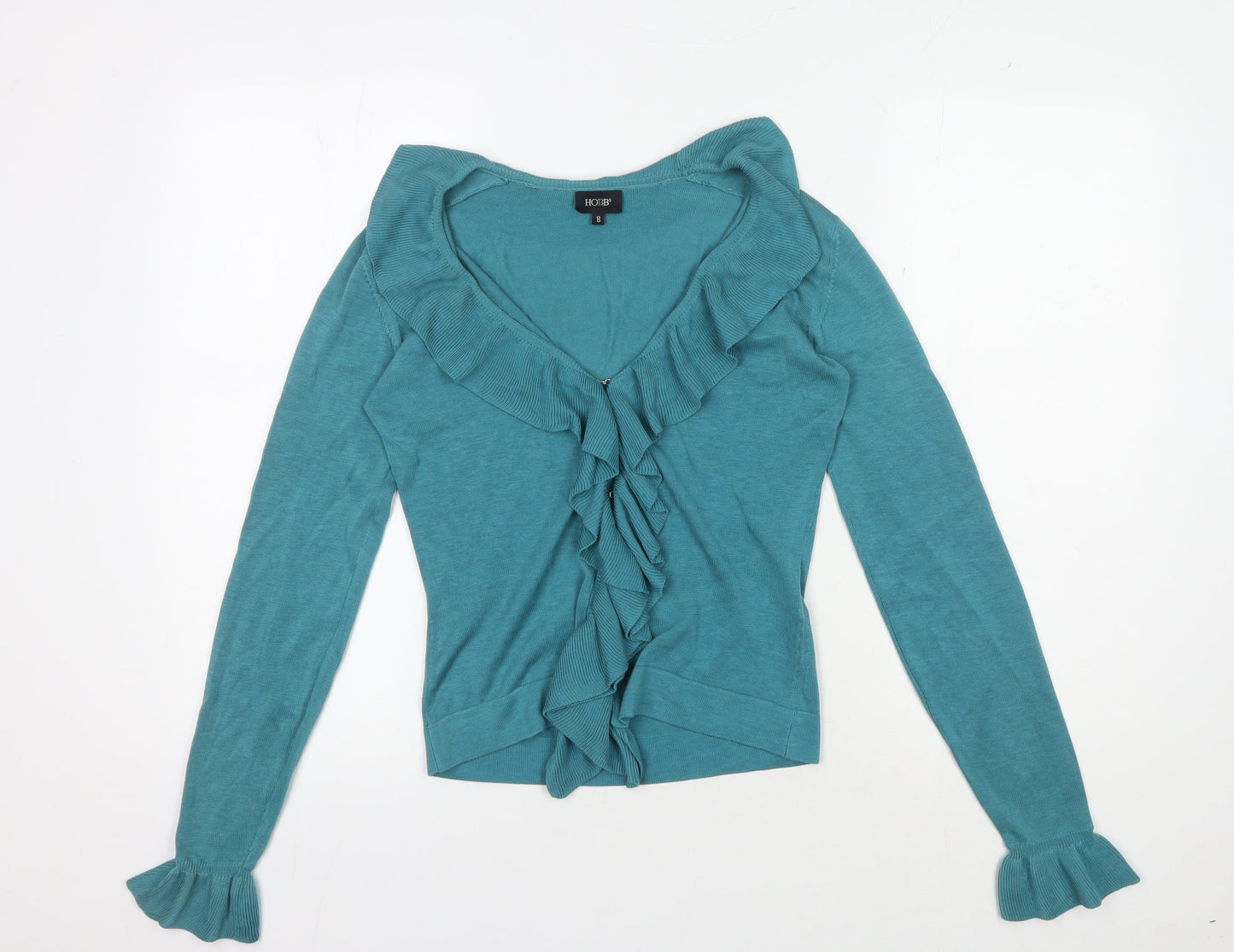 Hobbs Women's Blue Cardigan Ruffle V-Neck Size 8