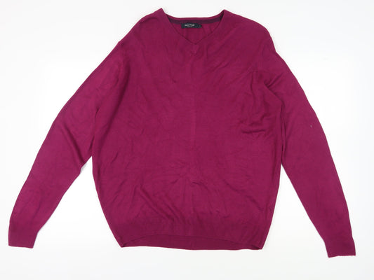 James Pringle Men's L Purple V-Neck Pullover Jumper