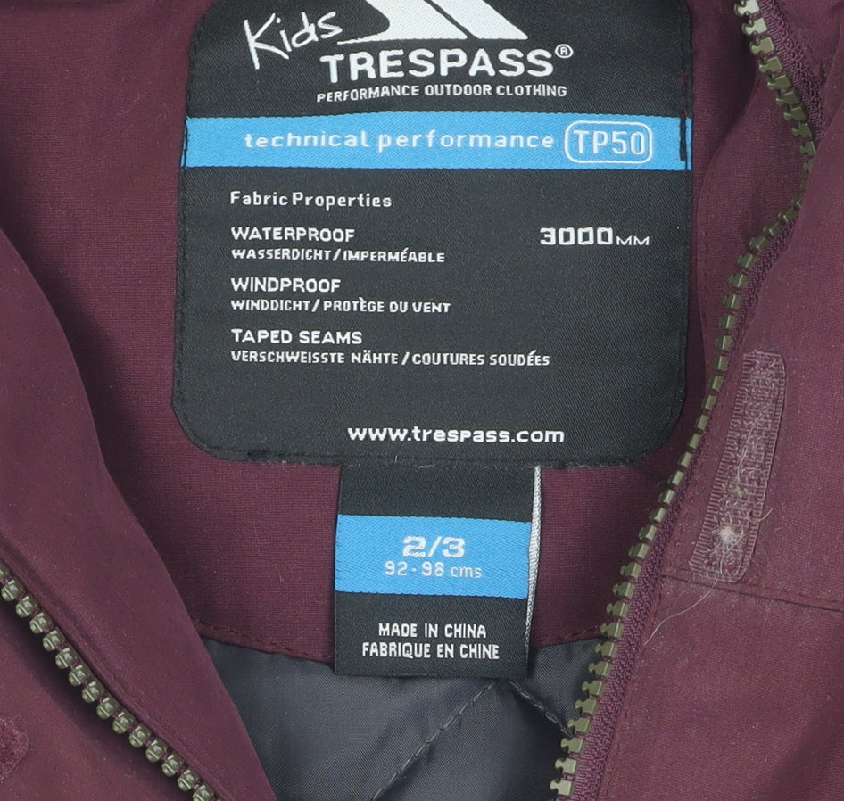Additional view of Trespass girls’ purple parka coat 2-3 years waterproof