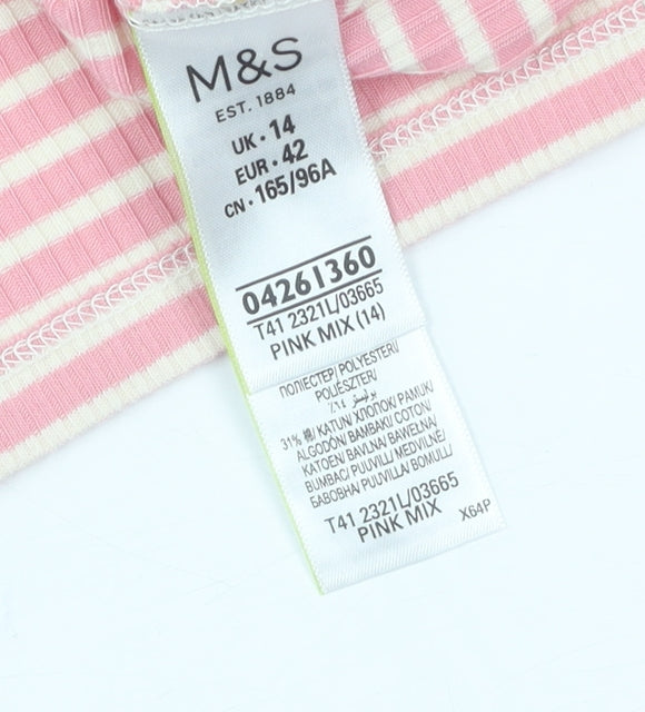 Marks and Spencer Women's Pink Striped Long Sleeve Top