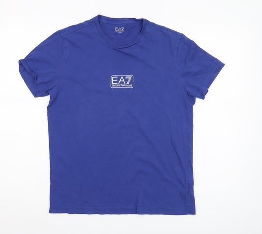 Emporio Armani Men's Blue Crew Neck T-Shirt, Size S, Logo Detail