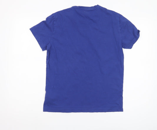 Emporio Armani Men's Blue Crew Neck T-Shirt, Size S, Logo Detail