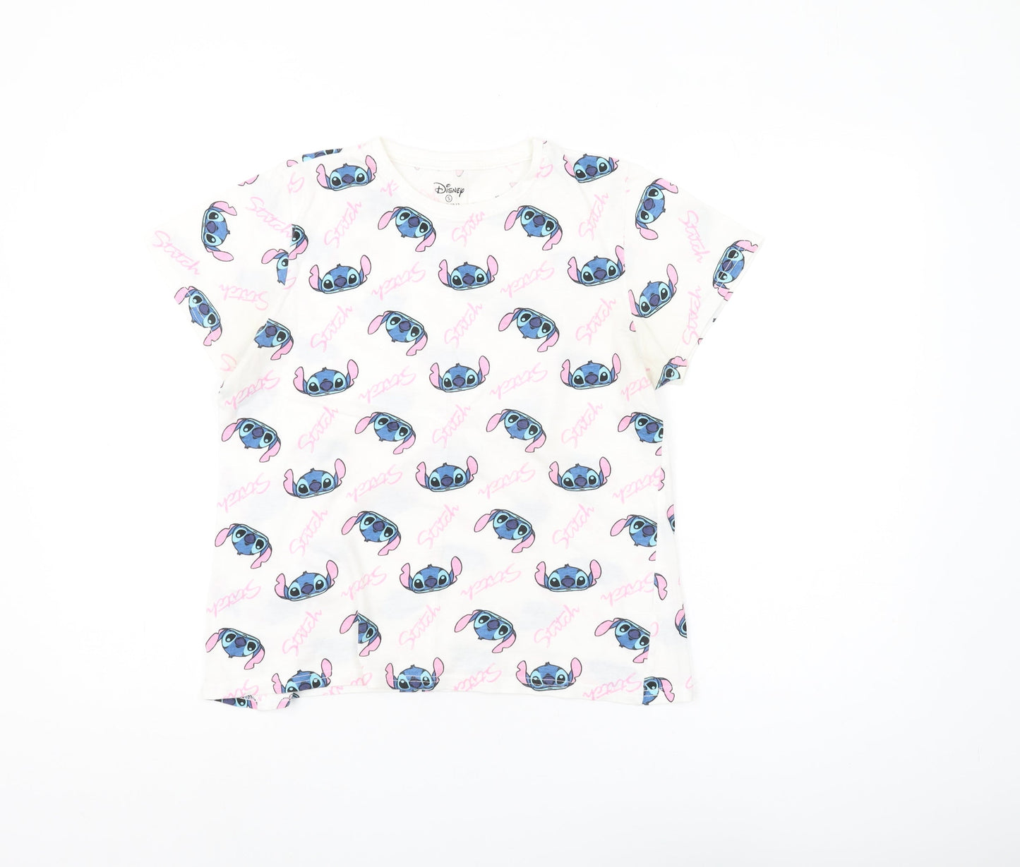 Disney Women's White Stitch T-Shirt UK Size 10 Casual