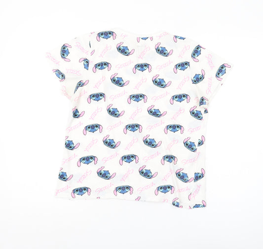 Disney Women's White Stitch T-Shirt UK Size 10 Casual