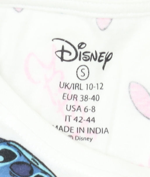 Disney Women's White Stitch T-Shirt UK Size 10 Casual