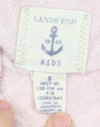 Brand and care label for Lands' End girls’ pink nylon hooded jacket 7-8 years
