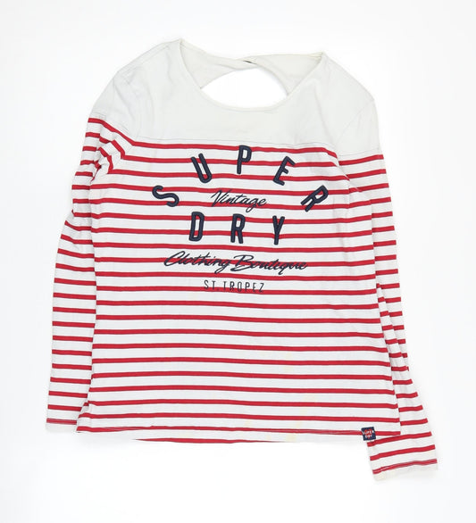 Superdry Women's Red Striped Long Sleeve T-Shirt Size 12