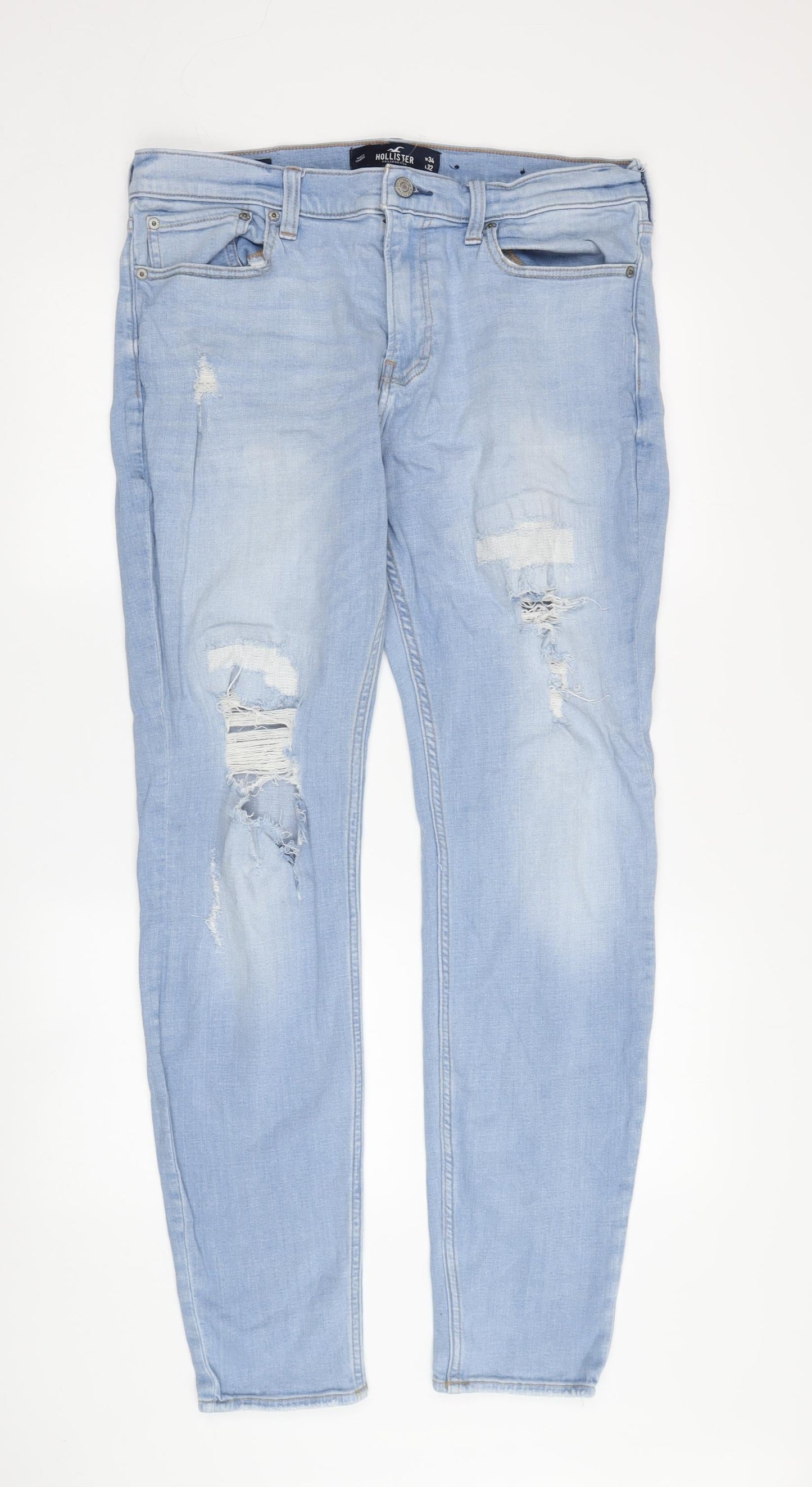 Hollister Men's Blue Distressed Skinny Jeans Size 34