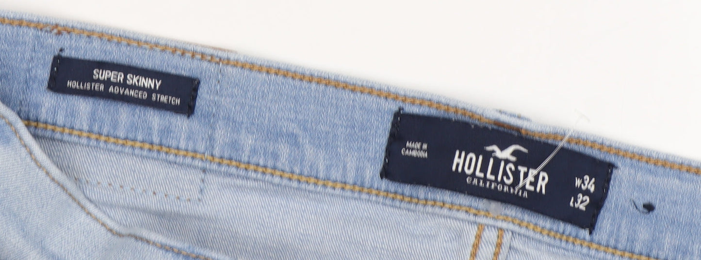 Hollister Men's Blue Distressed Skinny Jeans Size 34